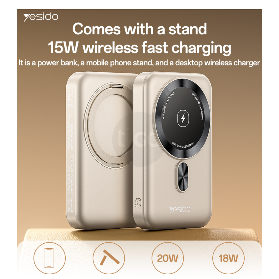 Yesido YP60 – Power Bank 10000mAh 22.5W & Karikim Wireless Magnetik 15W dhe Mbajtëse Rrotulluese