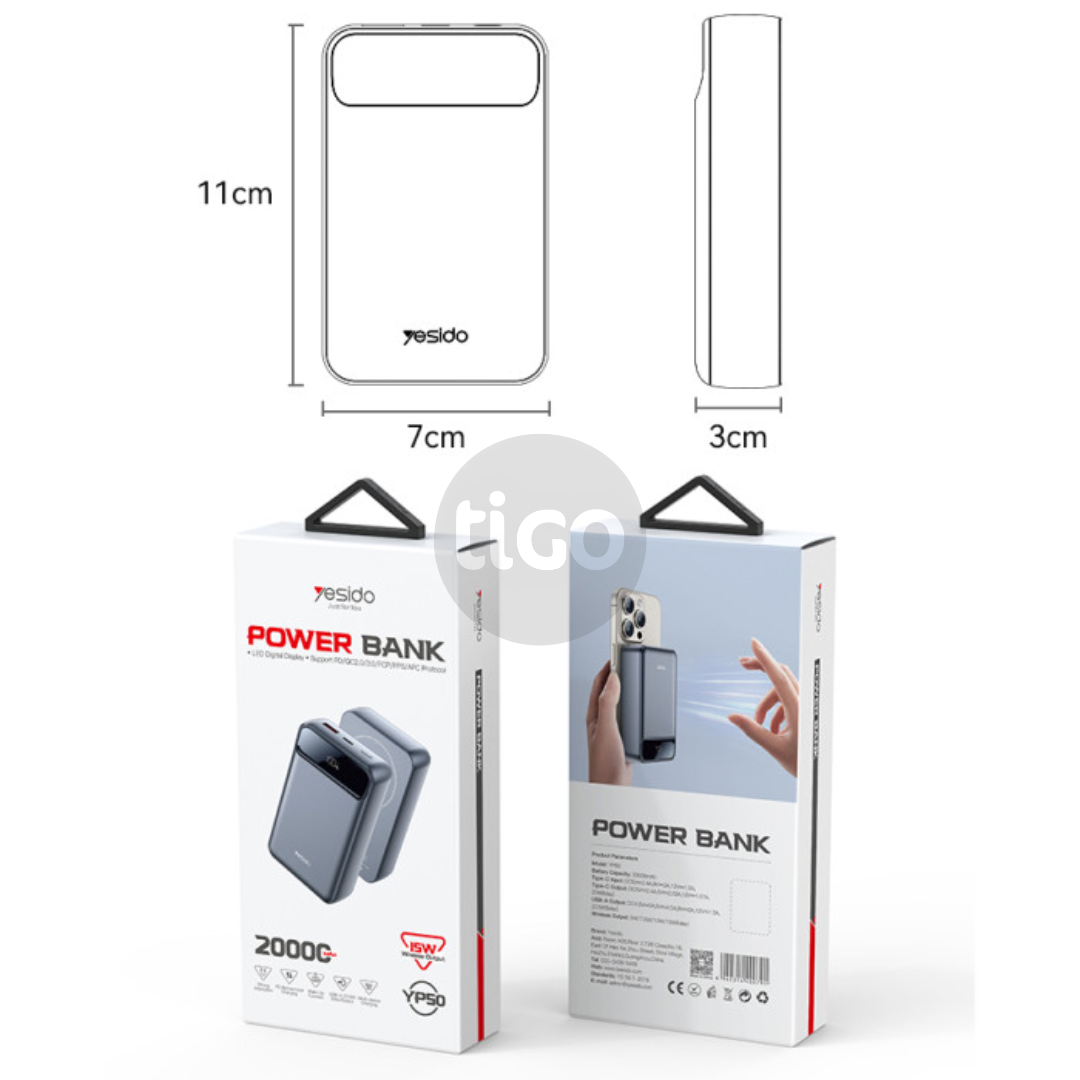 Power Bank 20000mAh me karikim magnetik 35W - YP50 35W Fast Charging
