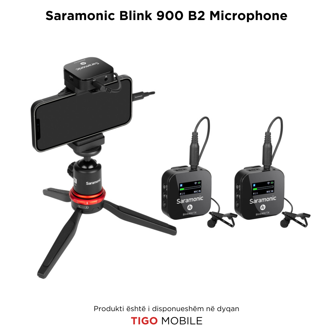Saramonic Blink 900 B2 – Sistem Wireless me Mikrofon Lavalier për 2 Persona dhe Kuti Karikimi