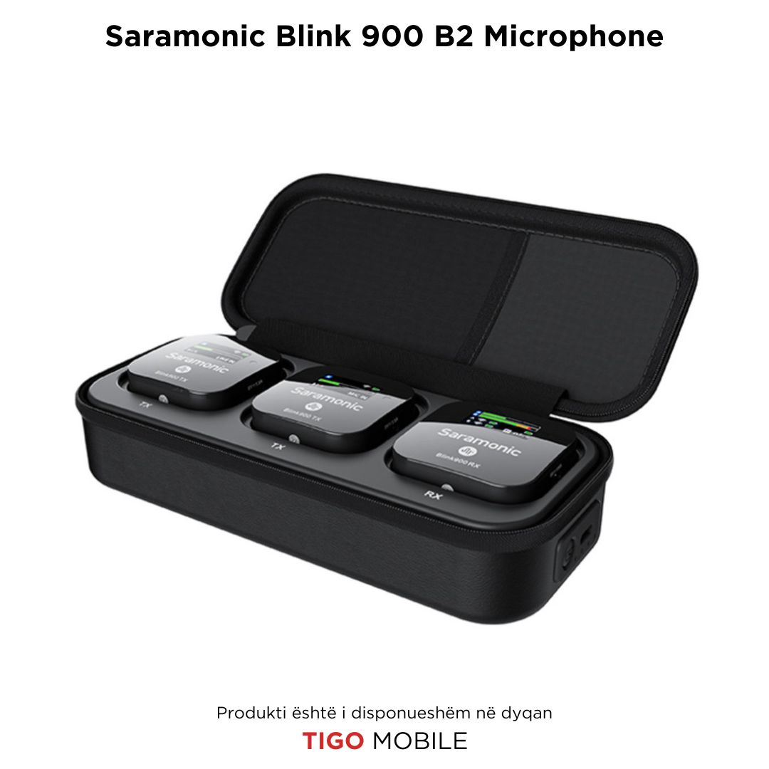 Saramonic Blink 900 B2 – Sistem Wireless me Mikrofon Lavalier për 2 Persona dhe Kuti Karikimi
