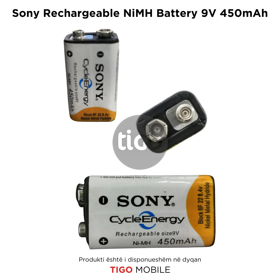 Bateri e Rikarikueshme Sony 9V NiMH 450mAh